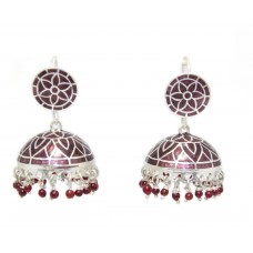 Traditional Enamel jhumki earring 925 sterling silver maroon beads handwork B991
